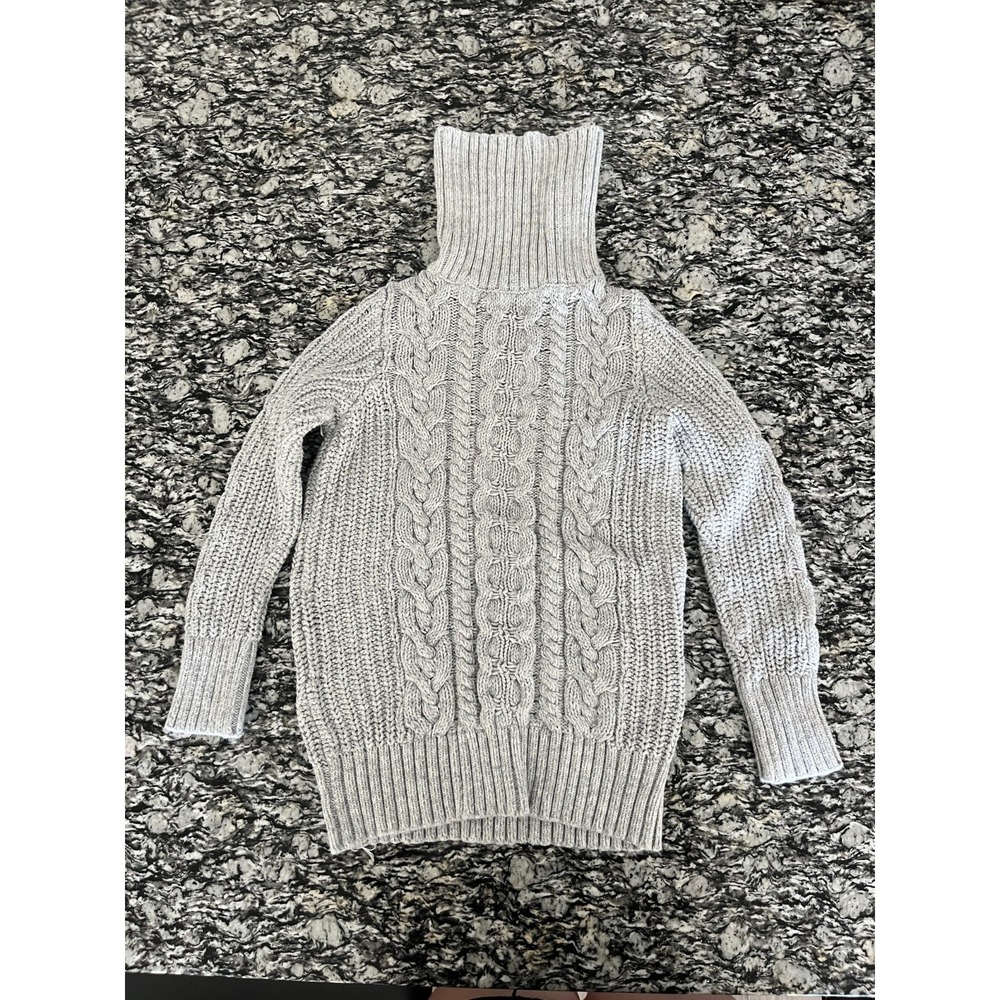 Gap‎ For Good Tunic Sweater Womens XSP Light Heather Gray Cable Knit Turtleneck